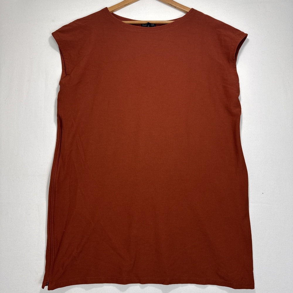 Eileen Fisher Dress Shirt Sleeveless Womans‎ L Orange Stretch Comfy fall